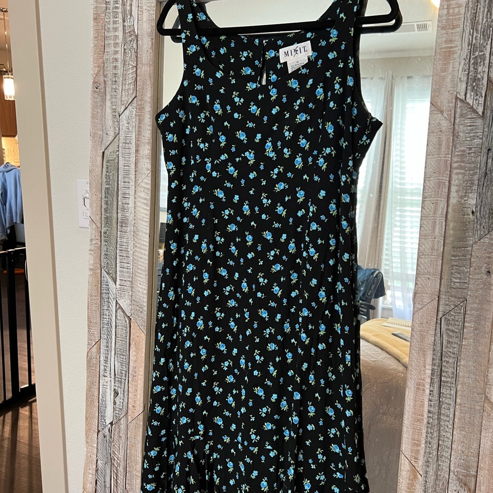 Mixit Black Dress with Blue Floral Accents